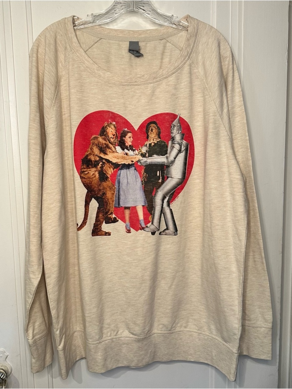 Women's Beige Thick Long Sleeve Graphic Tee with Red Heart Wizard of Oz Motif